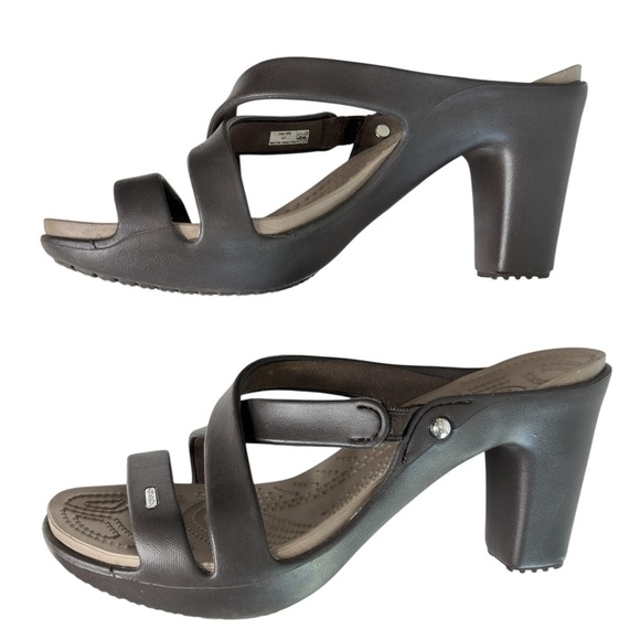 Crocs Cyprus IV Sandals 14558 Brown Slip On Block Heel Pumps Womens Shoe Size 11 - Picture 8 of 12